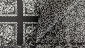 Vtg Crantex Black White Bandana Look Square Calico 2-SIDE Fabric 35.5" x 44"W Pc - Picture 1 of 7