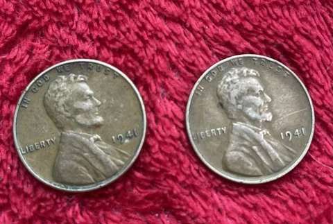 Two 1941 Wheat Pennies with No Mint Mark Cover