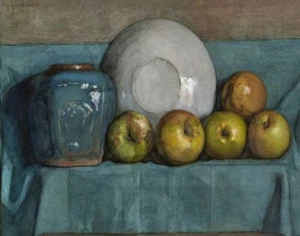 Piet Mondrian Manzanas Jengibre Olla Y Plato Sobre Cornisa Lienzo Impresión 16 x 20 - Imagen 1 de 4