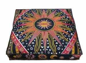 Indian Burning Sun Orange Mandala Square Floor Pillow Case Cushion Cover Dog Bed - Picture 1 of 3