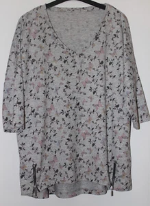 Grey Knit Floral And Bird Design Top With Zip Features Size 18-20 - Picture 1 of 5