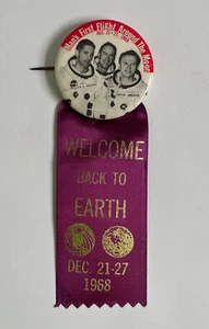 Vintage Welcome Back to Earth Apollo 8 Pin Dec 1968 Nasa Moon Orbit Saturn V - Picture 1 of 2