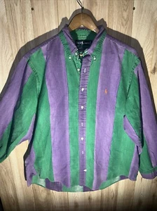 Vtg Ralph Lauren 80s 90s Bold Purple Green Stripe Shirt L Surf Ski Polo - Picture 1 of 7