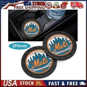 2 pk New York Mets Car Cup Mat Car Drink Holder Insert Silicone Coaster Set Sty1 - Picture 1 of 12