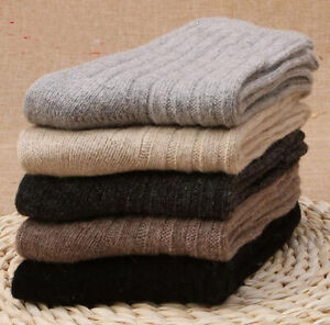 UK 5 Pairs 100% Wool Cashmere Men's Dress Socks Warm Winter Pure Color 5-9