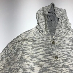 O'Neill Sweater Jacket Womens Size Medium Snap Front Hooded Knit Gray Beige - Picture 1 of 12