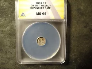 1862 ANACS BU MS65 Victoria Maundy 1D One Pence Repunched Date SLABZ - Picture 1 of 3