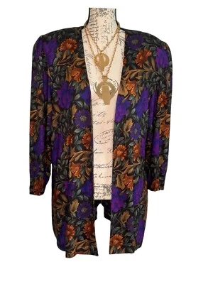 Vintage B.G.B. LTD Chaqueta/Plumero Estampado Floral Púrpura Talla 14 Foto 1 de 4
