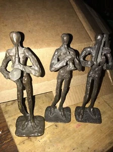 3 figuras de bronce estilo brutalista músicos de jazz esculturas - Imagen 1 de 7