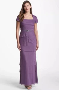 Adrianna Papell Embellished Shutter Pleat Mesh Gown Purple Sz 10P Petite Wedding - Picture 1 of 16