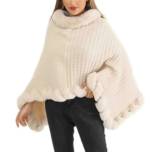 Poncho de piel sintética para mujer cuello redondo cálido grueso de gran tamaño lindo tejido suelto capa de casa - Imagen 1 de 6