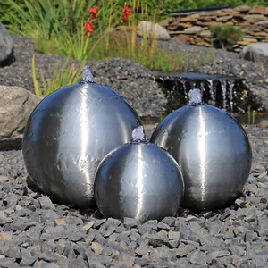 Edelstahl Gartenspringbrunnen Springbrunnen für den Garten Kugelbrunnen mit LED - Bild 1 von 12