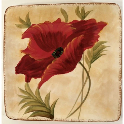 NEW Pier 1 Imports Poppies (1) Square Salad Dessert Plate Replacement 8.25"   - Image 1 of 4