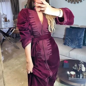 Moroccan Custom Made Burgundy Velvet Caftan,Handmade Dress Kaftan, Nikah Abaya - Picture 1 of 6
