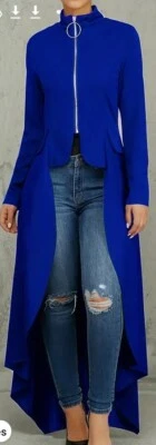 Женская сексуальная куртка цирк Ringmaster молнии открытый передний королевский синий длинный поток назад - Изображение 1 из 4