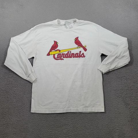 St. Louis Cardinals Shirt Mens Large White Crew Neck Long Sleeve Graphic Tee Cover