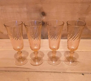 4 French Pink Swirl Champagne Flutes, Optic Swirl, Toasting Glasses. - Picture 1 of 6