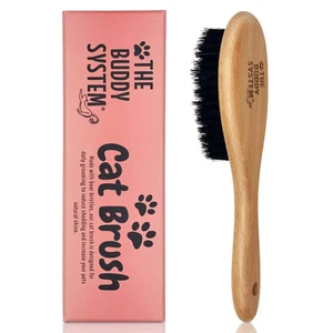 Cat Brush with Boar Bristle and Wooden Handle, Professional Grade Daily Groom... - Picture 1 of 6