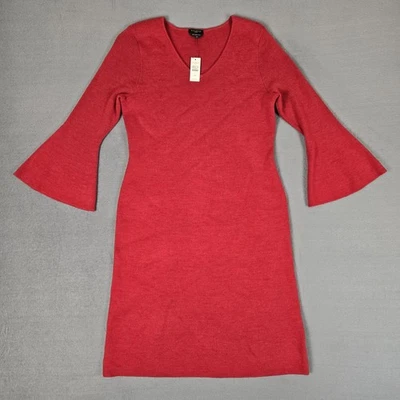 Talbots Flounce Sweater Dress Womens Small Petite Red Merino Wool Midi NWT - Image 1 of 4