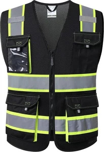 Black Two Tones Safety Vest ,With Multi-Pocket Tool - Picture 1 of 6