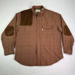 McAlister Men's Shirt XL Brown Flannel Shooting Plaid Suede Elbow Patches - Picture 1 of 12
