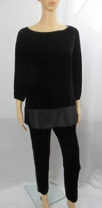 Nuova camicia Josie Natori collo barca manica 3/4 velluto seta nera taglia S nuova con etichette $395 - Foto 1 di 7