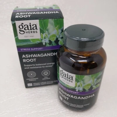 NUEVO Gaia Herbs Ashwagandha Raíz 60 Cápsulas Veganas Lote 10/25 Foto 1 de 4