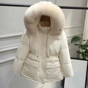 Schlankmachender Mantel mit Kordelzug und dickem Fellkragen Kapuze warme Winterjacke Oberbekleidung - Bild 1 von 16