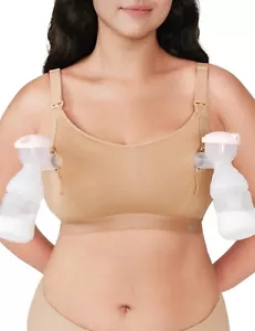 Pumping Bra Hands Free Zip Opening ZipPump Bra Seamless Nursing (Size:XL,Beige) - Picture 1 of 5