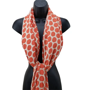 Women's Scarf Orange White Polka Dot Fringe Shawl 21" x 70" Wrap - Picture 1 of 6