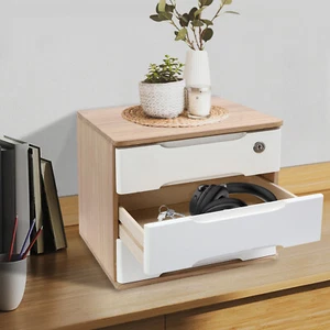 Wooden Desktop Storage Box with Lockable Drawers Office Supplies File Organizer - Picture 1 of 13