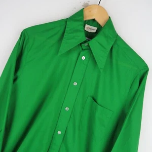 Vintage 70's Dagger Collar Mens Shirt Disco Green SZ S (T5550) - Picture 1 of 5