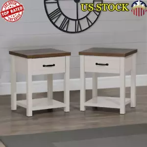 Set of 2 Nightstands 1 Drawer Storage Farmhouse Inspiration Open Shelf New - Picture 1 of 14