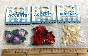 Offray Stylish Accent Ribbon Roses Lot Of 3 New Packages Red, Lt. Orchid, Cream - Picture 1 of 4