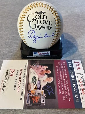 CARDINALS OZZIE SMITH AUTOGRAPH RAWLINGS GOLD GLOVE BASEBALL JSA AX31366 - Image 1 of 2
