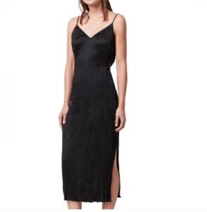 ALLSAINTS Dress Women's Black Ansel Heather Slipdress Sz XS Midi Pleated Satin - Picture 1 of 8