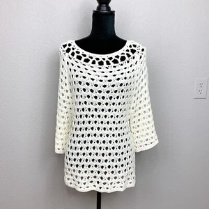 Chico's Size 0 (Small - 4) Cream Ivory Loose Crochet Sweater - Picture 1 of 11