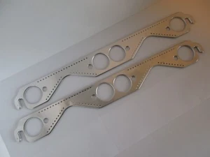 SMALL BLOCK CHEVY ALUMINUM ROUND PORT HEADER EXHAUST GASKETS REUSABLE sbc #4142 - Bild 1 von 9