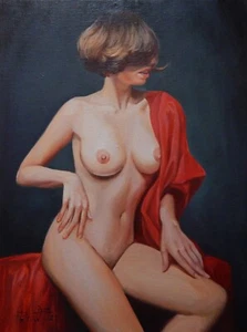 Original Oil Painting on Canvas 12x16"/30x40cm Woman Nude Signed 2016 - Picture 1 of 7