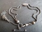 Antique Victorian Solid Silver Albertina Watch Chain T-Bar and Tassel Bracelet