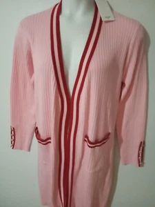 Grace Karin Long Cardigan Women's 2XL Sweater Pink Open Front Ribbed Pockets NEW - Picture 1 of 9