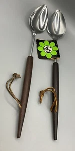 2 Vtg Androck Cooking Spoon w/Wood Bullet Handle Strap “Cook-in” Tools 16” READ - Picture 1 of 8