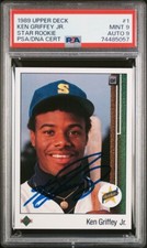 1989 UPPER DECK #1 KEN GRIFFEY JR RC HOF PSA 9 DNA AUTO 9