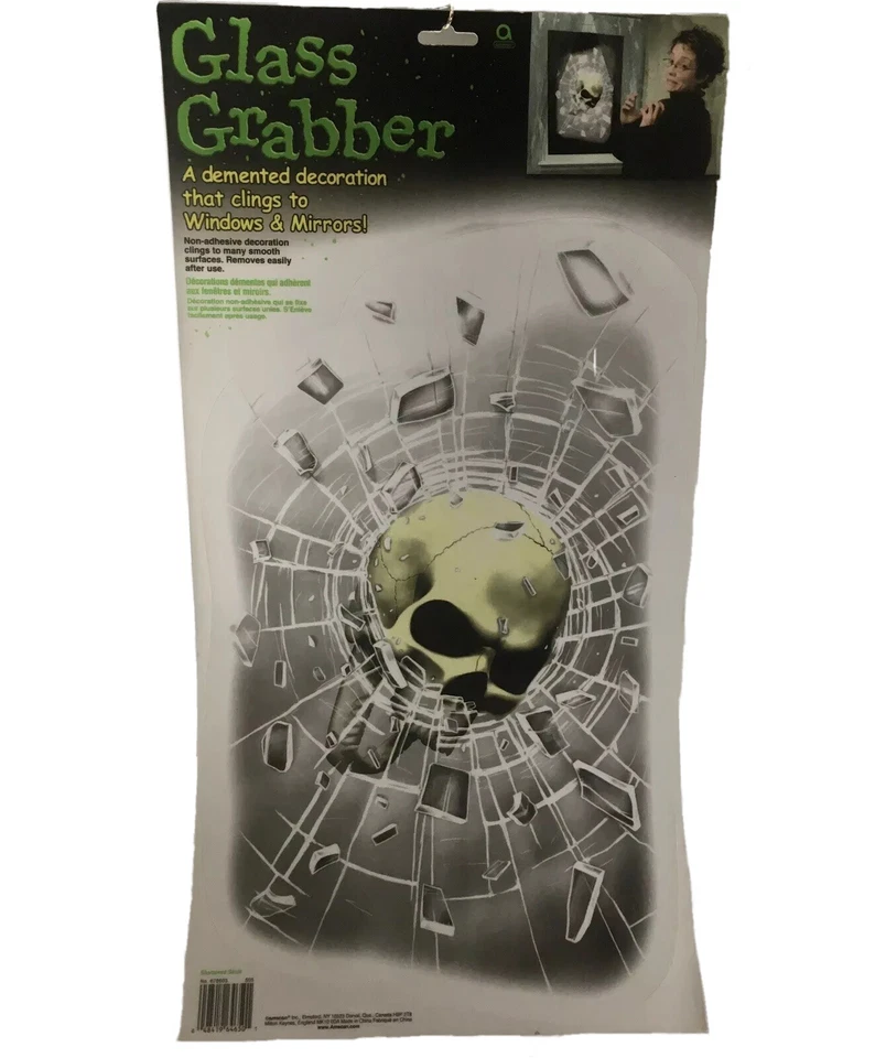 Shattered Skull Glass Mirror Grabber Skeleton Halloween Window Decoration Cling - Image 1 of 3