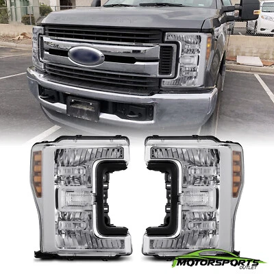 Fit 2017-2019 Ford F-250/350/F450/F550 Super Duty Chrome Headlights Pair 2018 - Image 1 of 4