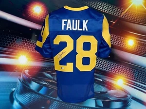 MARSHALL FAULK AUTOGRAPHED CUSTOM ST. LOUIS RAMS THROWBACK BLUE JERSEY COA BAS - Picture 1 of 2