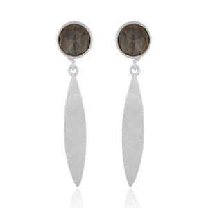 Natural Labradorite Gemstone 925 Sterling Silver Dangle Earrings Jewelry - Picture 1 of 3