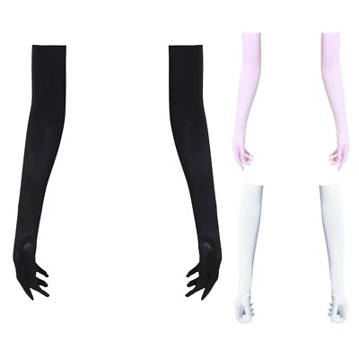 Womens Oily Stretchy Long Gloves Elbow Length Silky Gloves Five-finger Mittens - Image 1 of 2