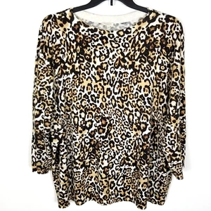 Talbots Leopard Print Merino Wool Sweater Size 3X Plus Animal Crewneck - Picture 1 of 4