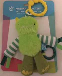 Plush Green Monster Manhattan Toy Activity Sensory Rattle Teething Ring Stroller - Picture 1 of 2